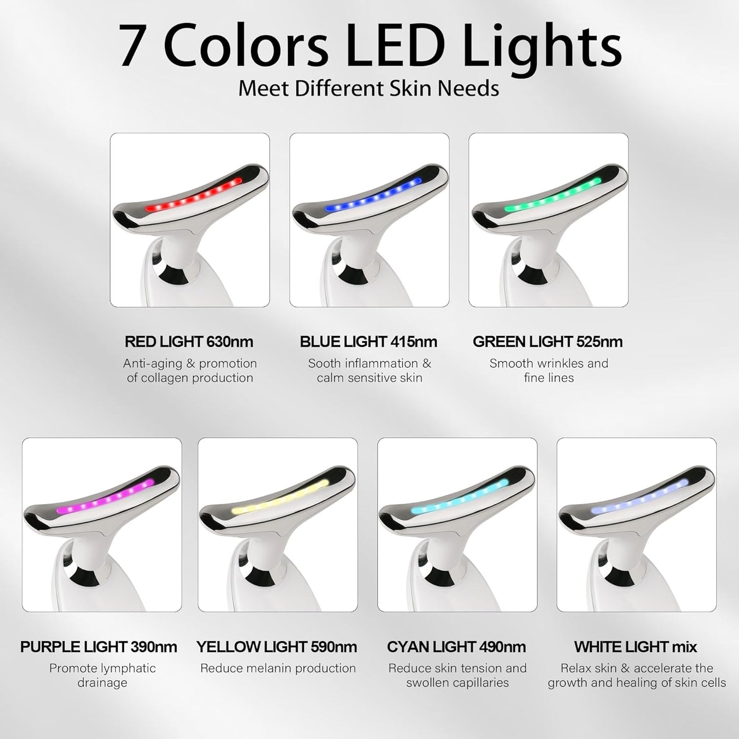 Red Light Therapy for Face, 7 Color LED Facial Light Therapy Wand for Skin Care at Home Blue Light Therapy Face Massager Tool for Neck (White)