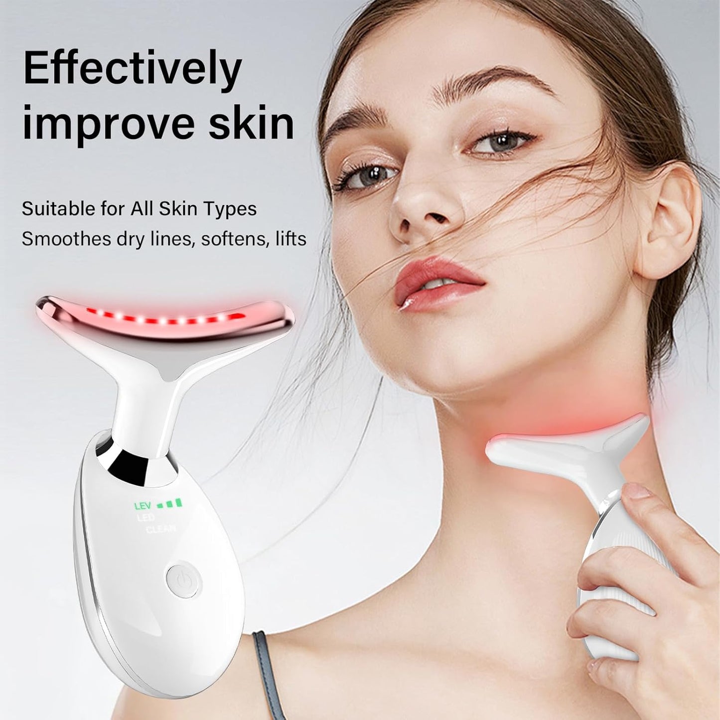 Red Light Therapy for Face, 7 Color LED Facial Light Therapy Wand for Skin Care at Home Blue Light Therapy Face Massager Tool for Neck (White)